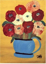 Clementine Hunter Zinnias in a Pot 1965