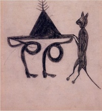 Bill Traylor untitled (Anthropomorphic Figure and Cat) 1938-43